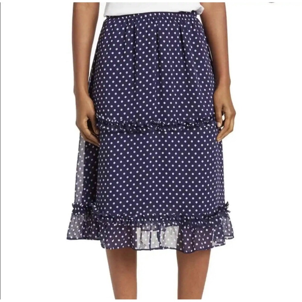 1.State Midi Skirt Size 2X Navy & White Polka Dot Ruffle Tiered Peasant‎